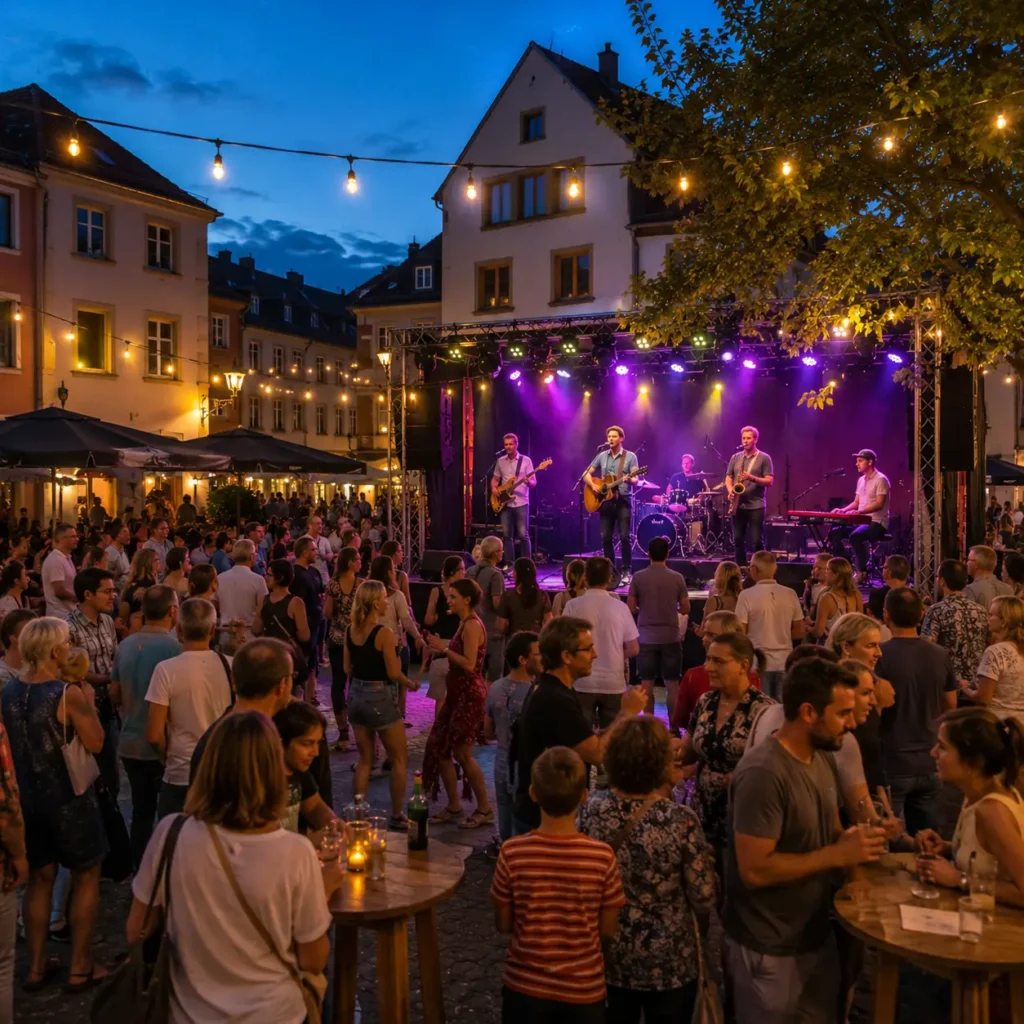 Abendstimmung bei einem Fest in einer Altstadt