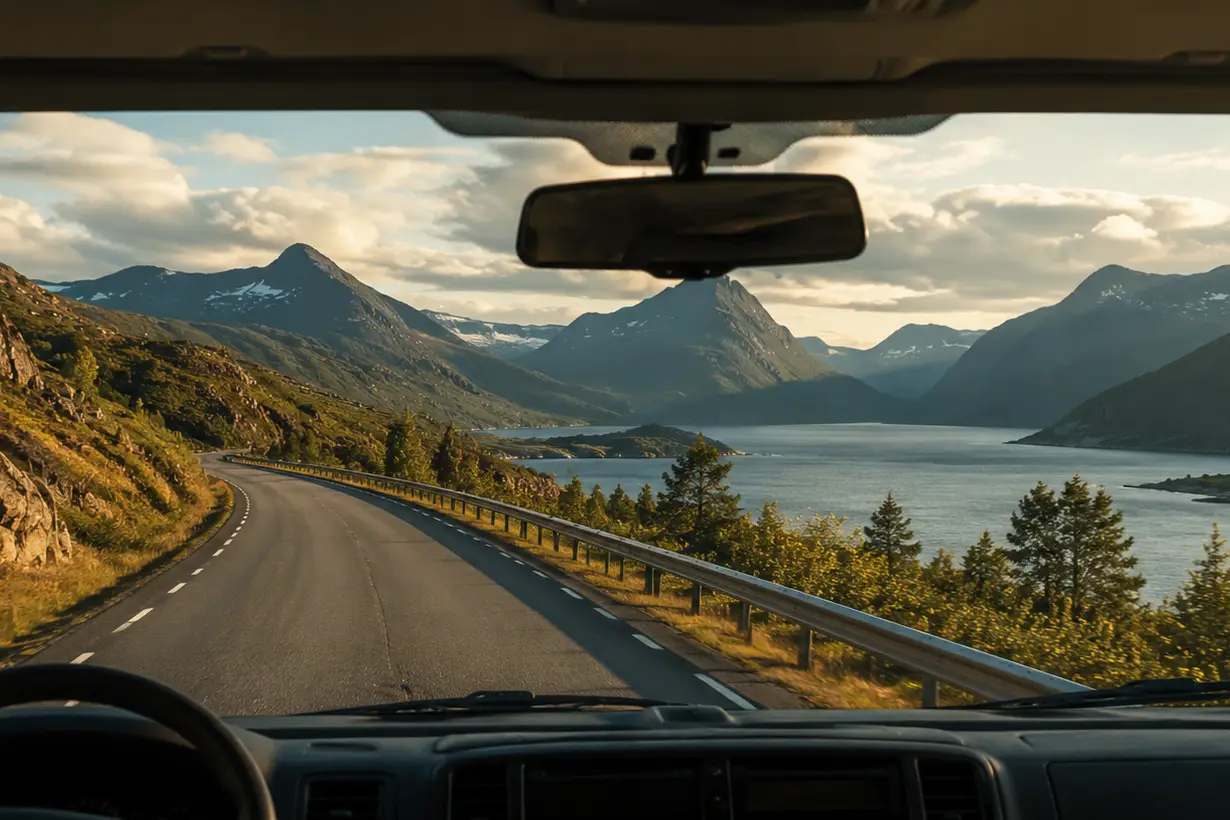 Blick aus dem Wohnmobil auf eine Berglandschaft