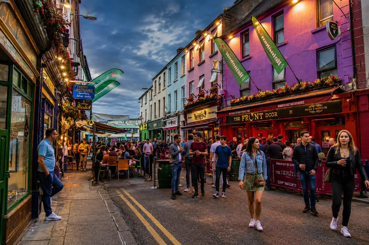 Bunte Häuser und Pubs in Galway