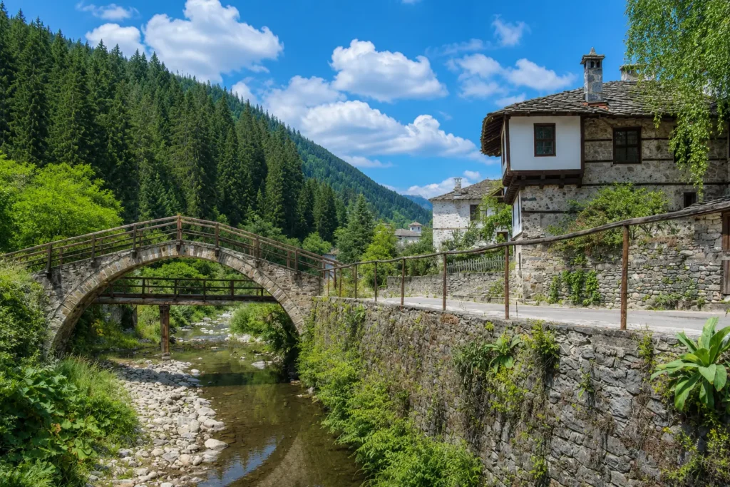 Steinbrücke in Shiroka Laka in den Rhodopen