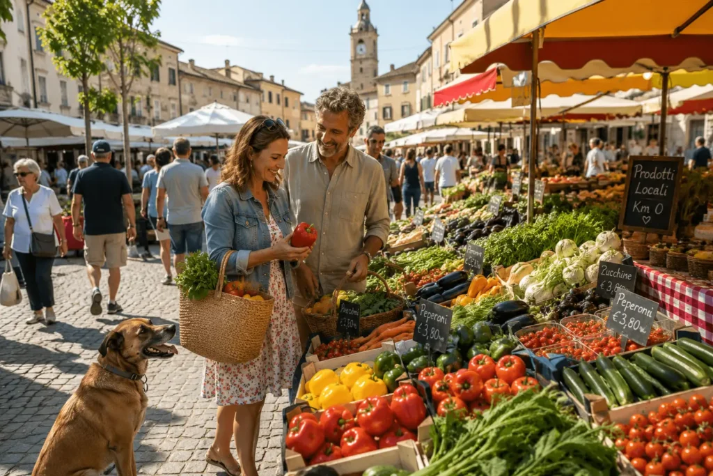 Wochenmarkt mit frischem Obst und Gemüse
