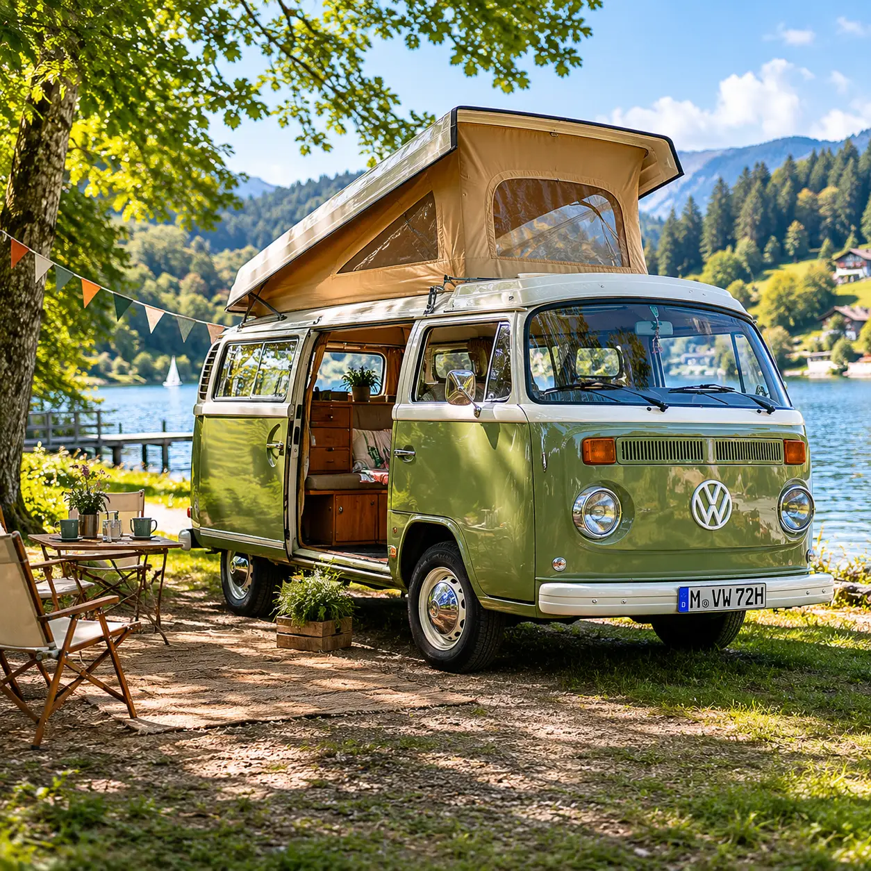 VW Bulli auf einem Campingplatz