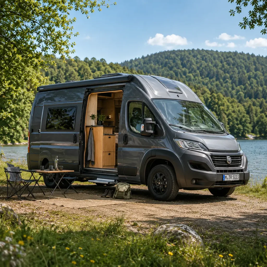 Campervan auf einem Stellplatz in der Natur