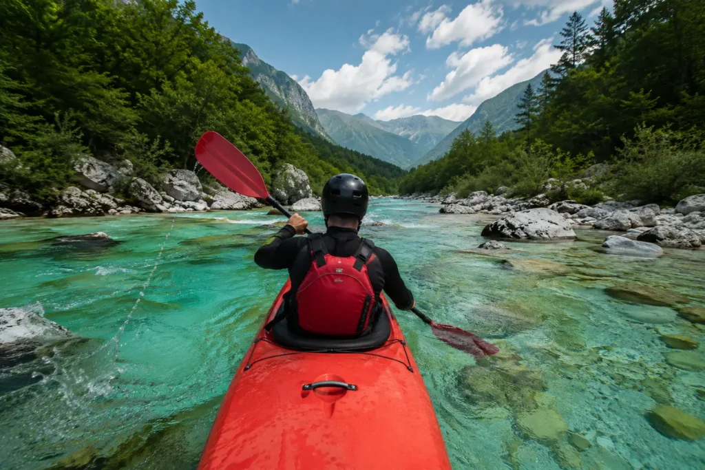 Kajakfahrer auf der Soca in Slowenien