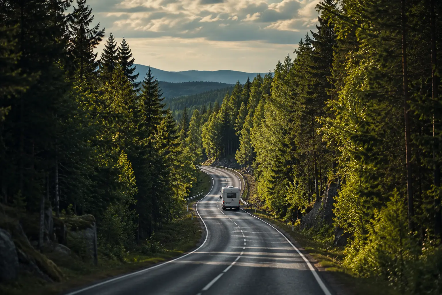 Straße durch eine bewaldete Berglandschaft