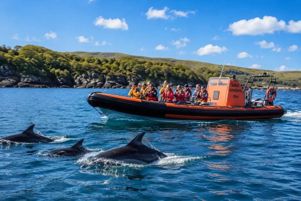 Boot bei einer Wildlife-Tour mit Delfinen