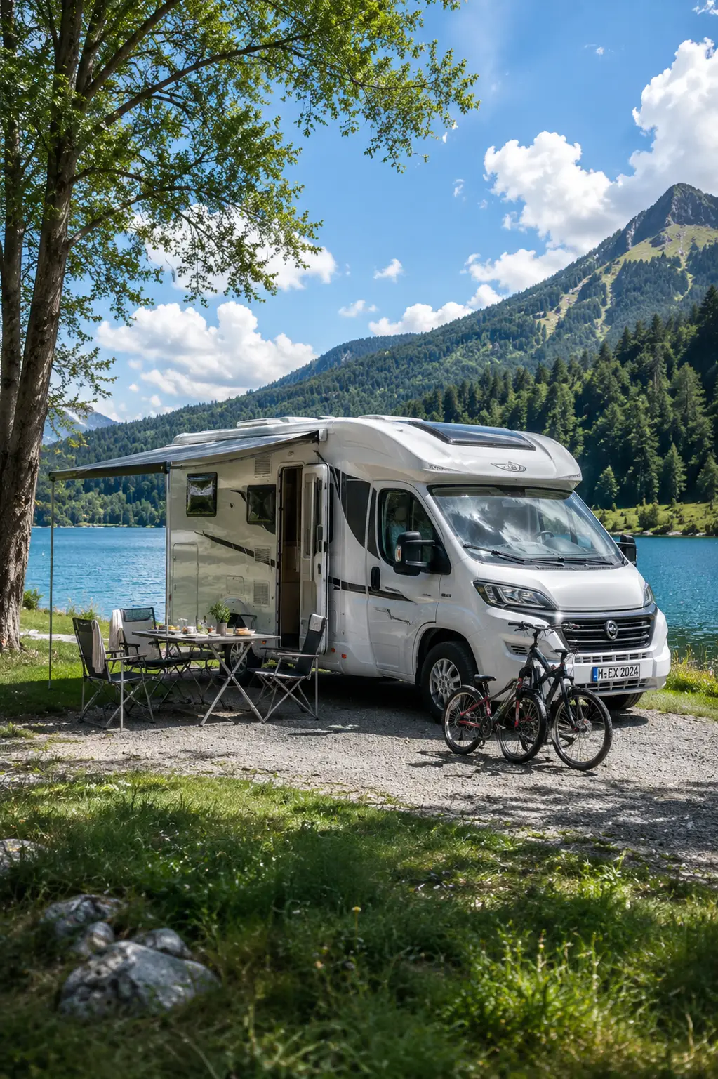Wohnmobil am See in den Bergen